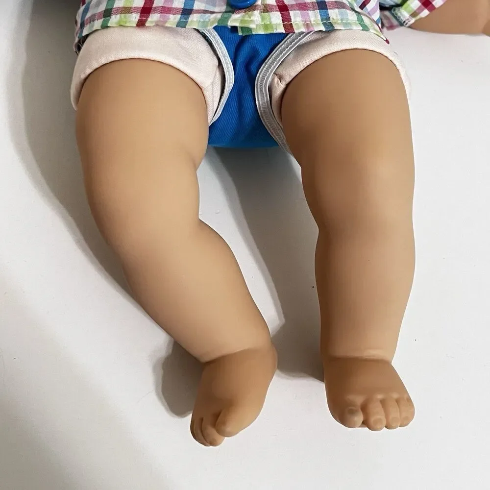American Girl Bitty Baby Boy Twin Doll Brown Hair Brown Eyes Plaid Shirt 16